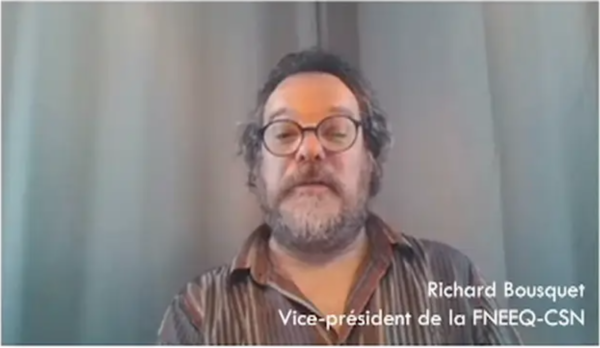 Regardez la vidéo de Richard Bousquet, vice-président de la FNEEQ-CSN, sur les enjeux liés au trimestre d'automne