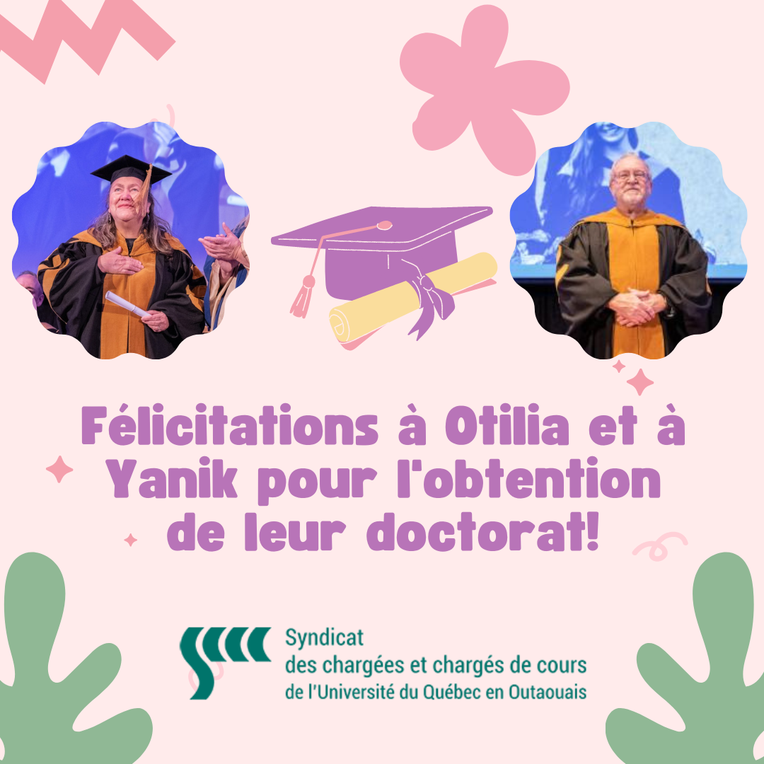 Félicitation à Otilia et à Yanik pour l'obtention de leur doctorat!