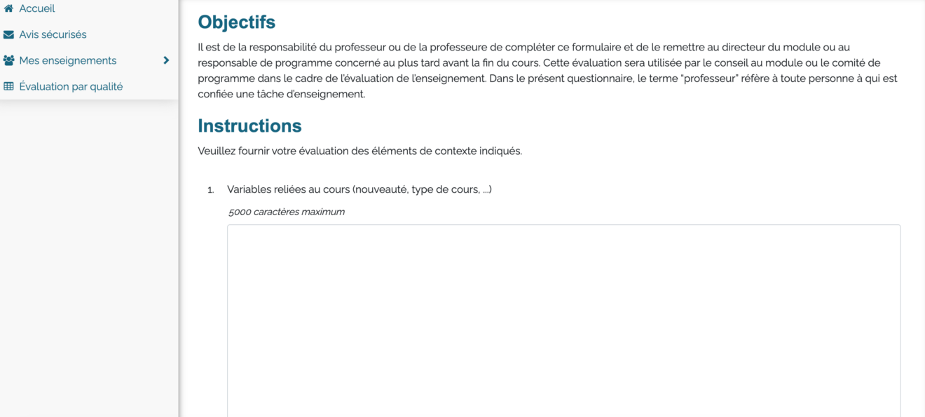 Remplissez le formulaire de contexte d'enseignement